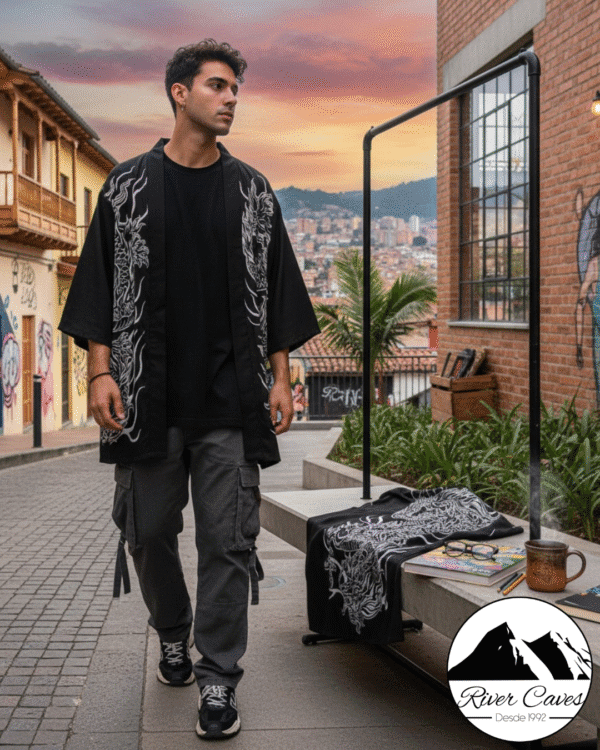 Kimono Black Dragon white