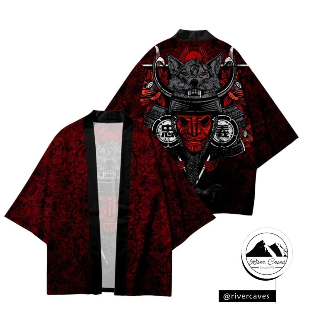 KIMONO WITH TIE BELT RAISED WITH WOLVES