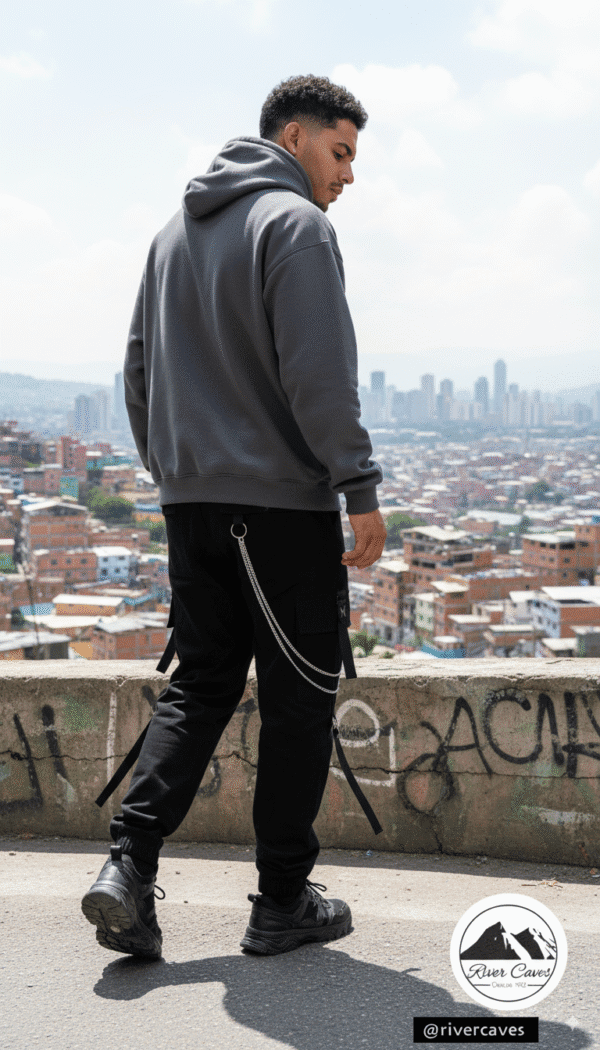 Sudadera Cargo Black Hombre - River Caves - Imagen 2